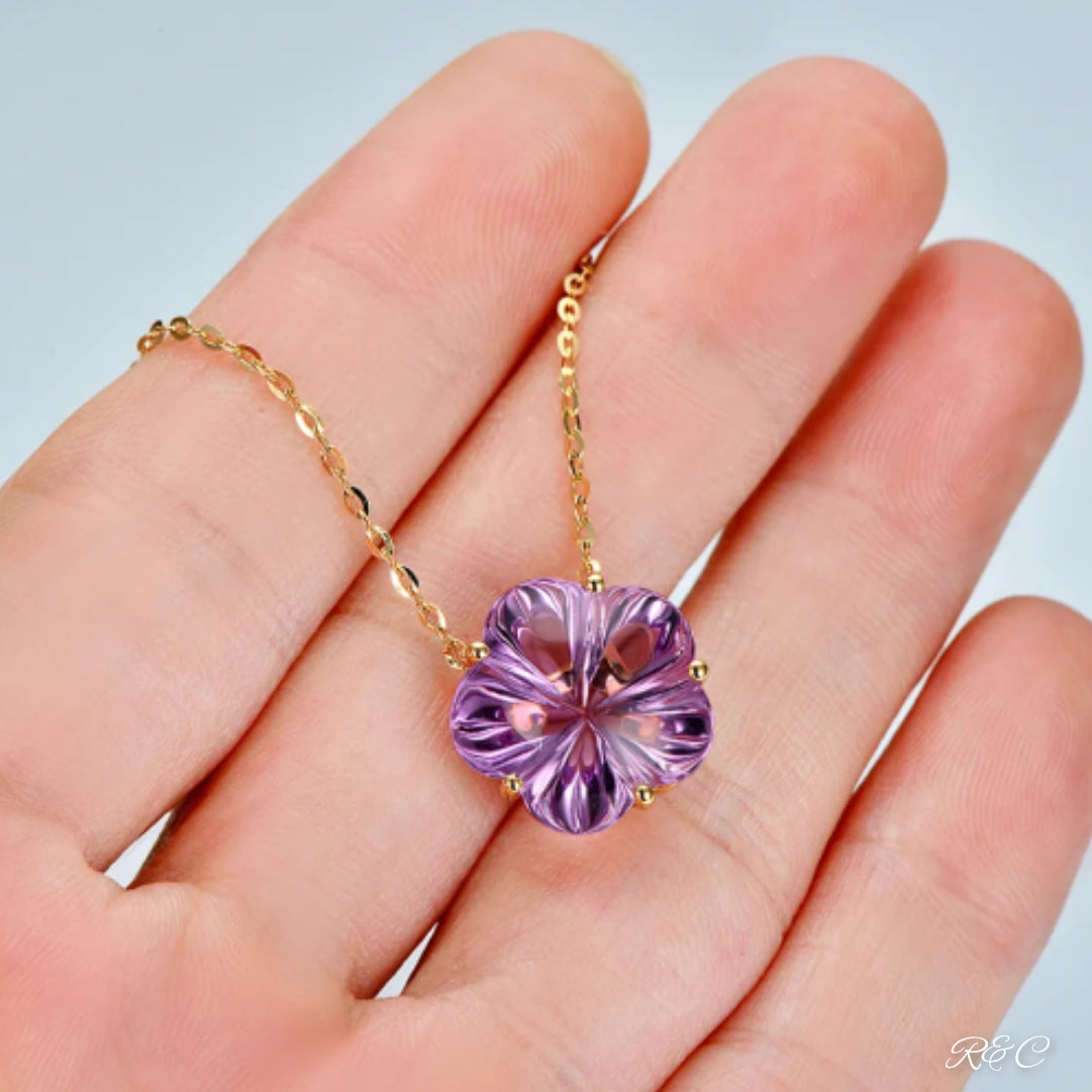 Purple Amethyst Flower Design Necklace