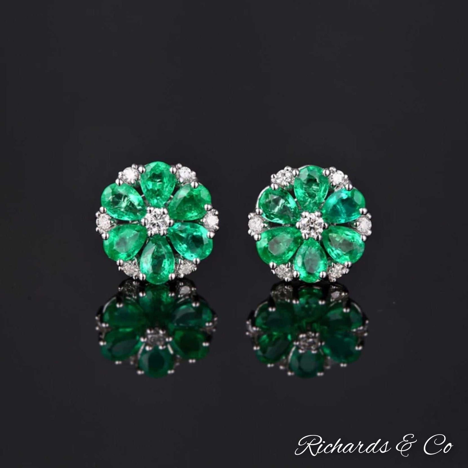 LUCY Collection Emerald & Diamond white gold stud earrings with natural emeralds and accent diamonds