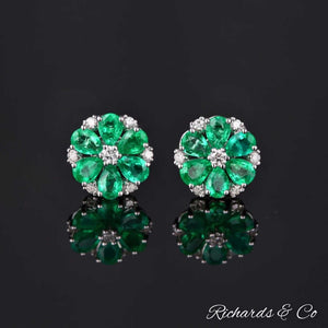 LUCY Collection Emerald & Diamond white gold stud earrings with natural emeralds and accent diamonds