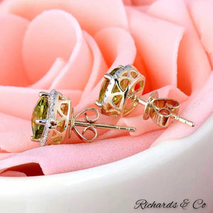 Scarlett collection natural peridot and diamond stud earrings in 14K yellow gold