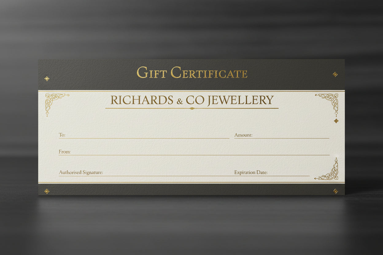 Richards & Co Jewellery gift certificate card for special occasions and gifts