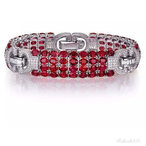 LANCY Ruby & Diamond Bracelet in 18K white gold with oval rubies and round cut diamonds, luxury jewelry piece
