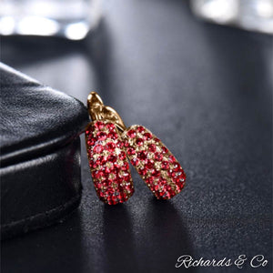 Bella Earrings with natural ruby and diamonds in 14K solid rose gold hoop studs