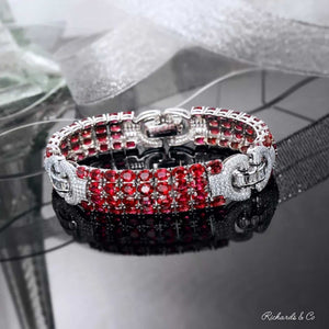 LANCY Ruby & Diamond Bracelet with oval rubies and round cut diamonds in 18K white gold luxury jewelry