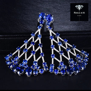 ATHENA Sapphire & Diamond Drop Earrings in 18k white gold with natural oval sapphires and round brilliant diamonds