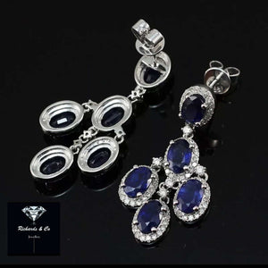 ELEANOR sapphire and diamond drop earrings in 14K white gold with oval natural sapphires and round diamonds