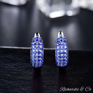 Bella Earrings with natural sapphires and diamonds in white 14K solid gold hoop studs
