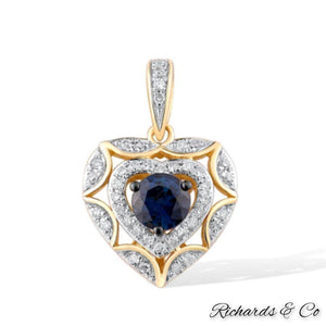 Collection - DEVOTION heart necklace pendant with sapphire and diamond in 14K yellow gold