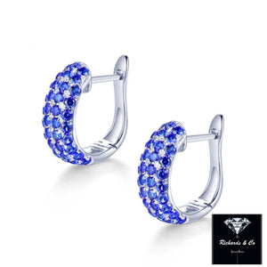 Bella Earrings natural sapphire and diamonds in white gold hoop studs luxury jewellery