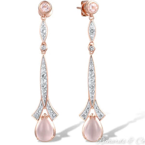 SOPHIE Earrings long drop rose gold with white topaz and pink quartz gemstones