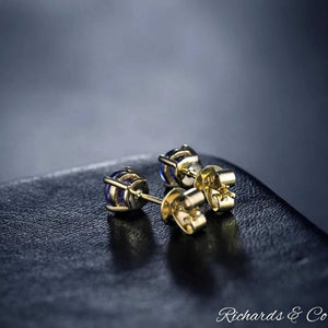 Natural Tanzanite stud earrings with 14K yellow gold and round 5mm violet-blue gemstones