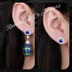 Diamond, Sapphire & Tsavorite 18K White Gold Earrings