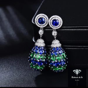 Diamond, Sapphire & Tsavorite 18K White Gold Earrings