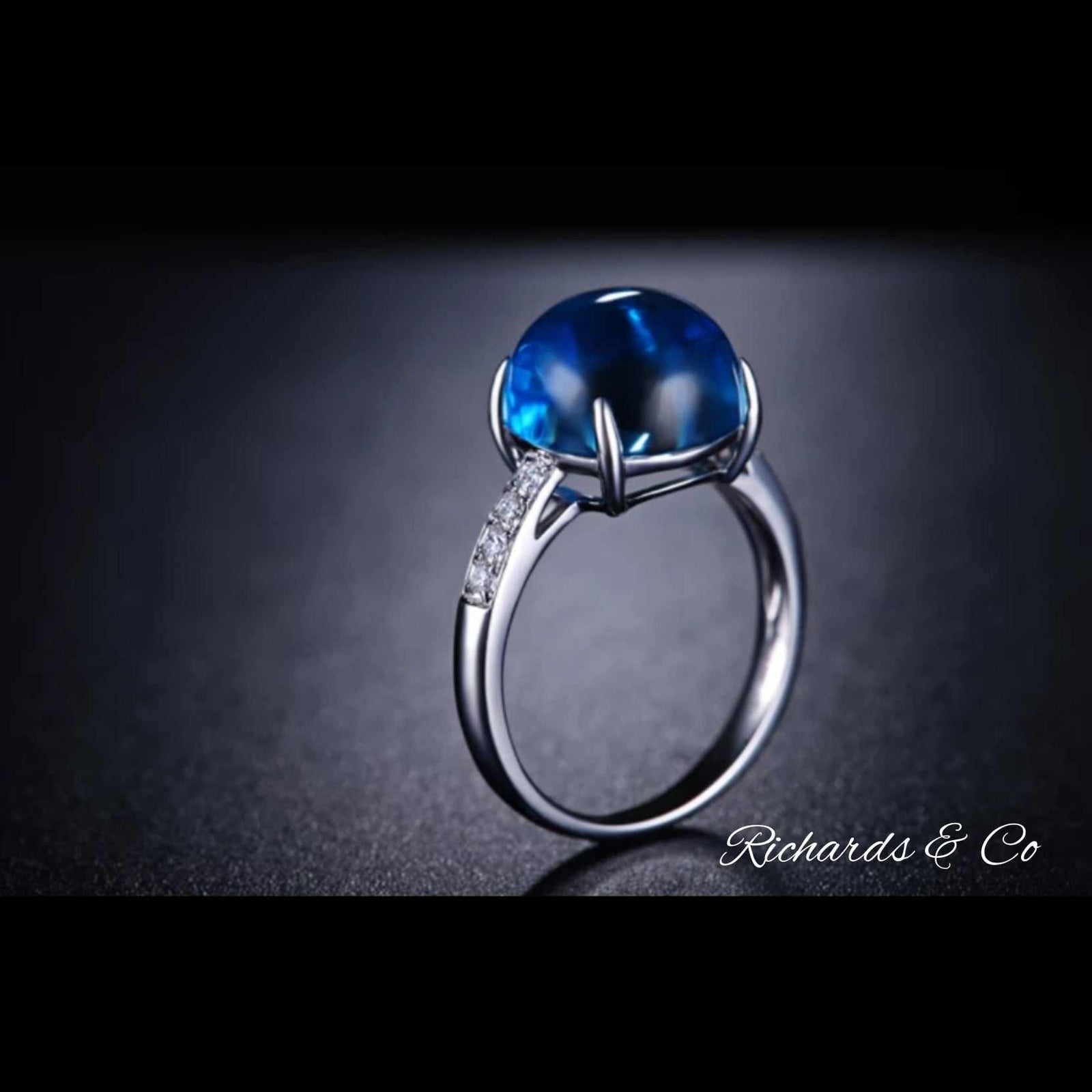 Meena Ring 18k white gold with 7ct natural blue topaz and diamond accents
