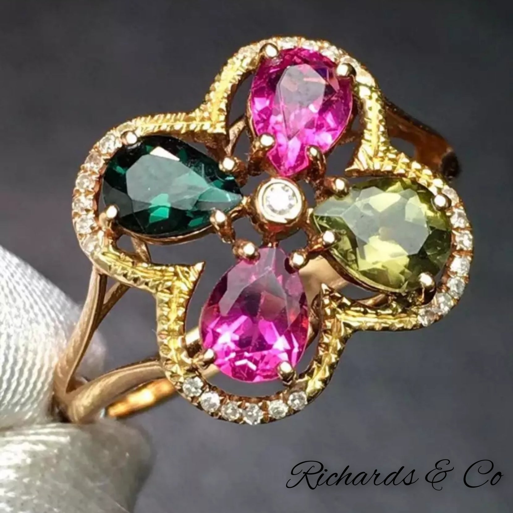 Diamond & Tourmaline Flower Ring