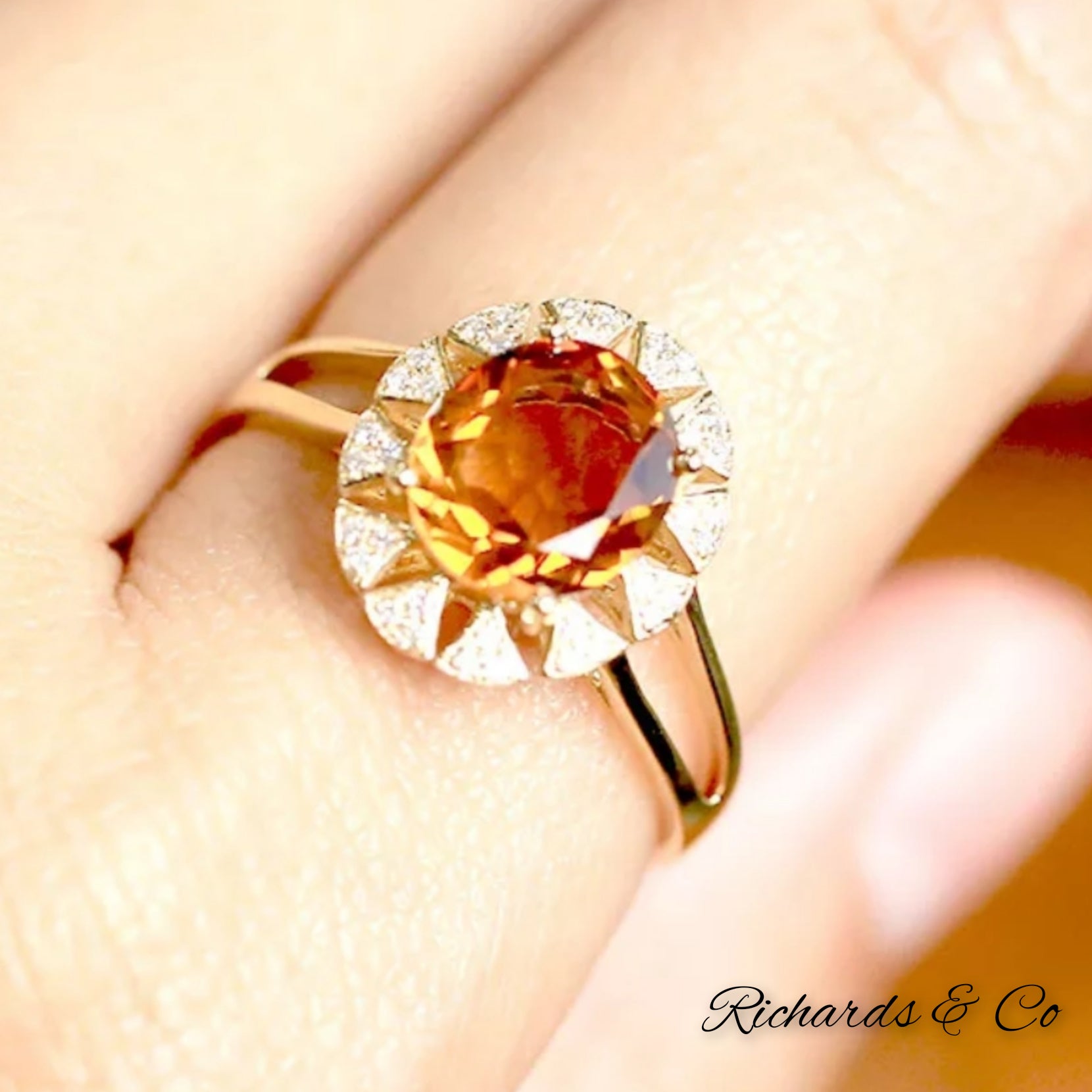 Vintage hexagon citrine engagement ring yellow gold cluster peridot am –  Ohjewel