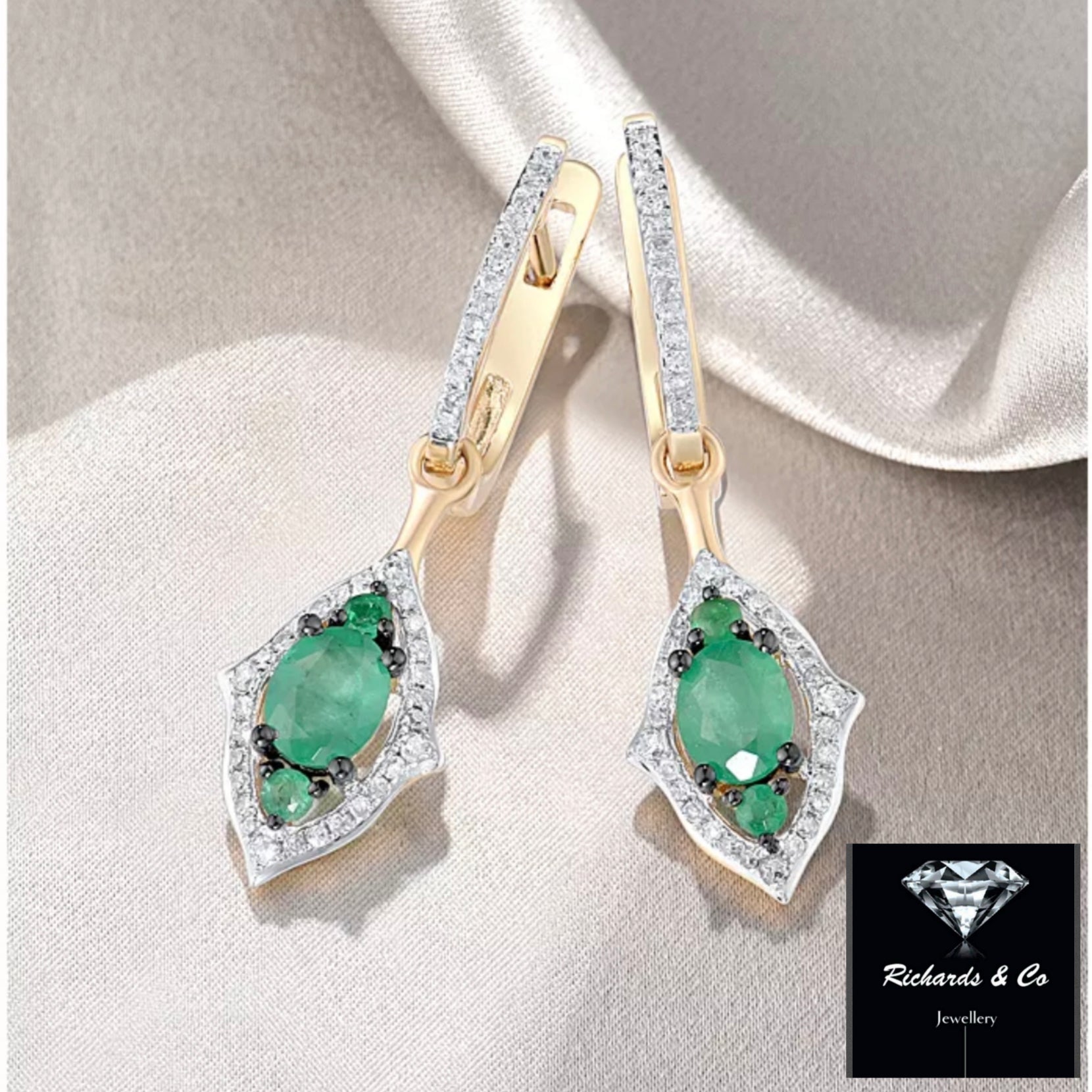 Emerald & Diamond Drop Earrings