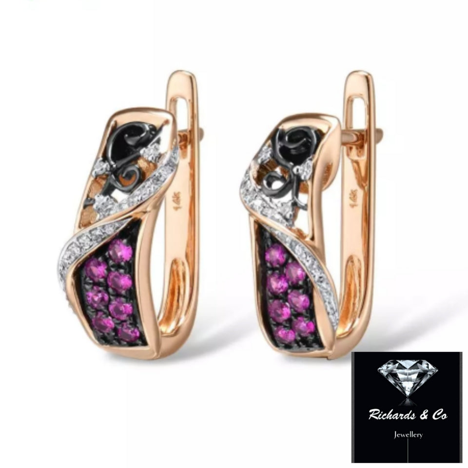 Pink Sapphire & Diamond Earrings