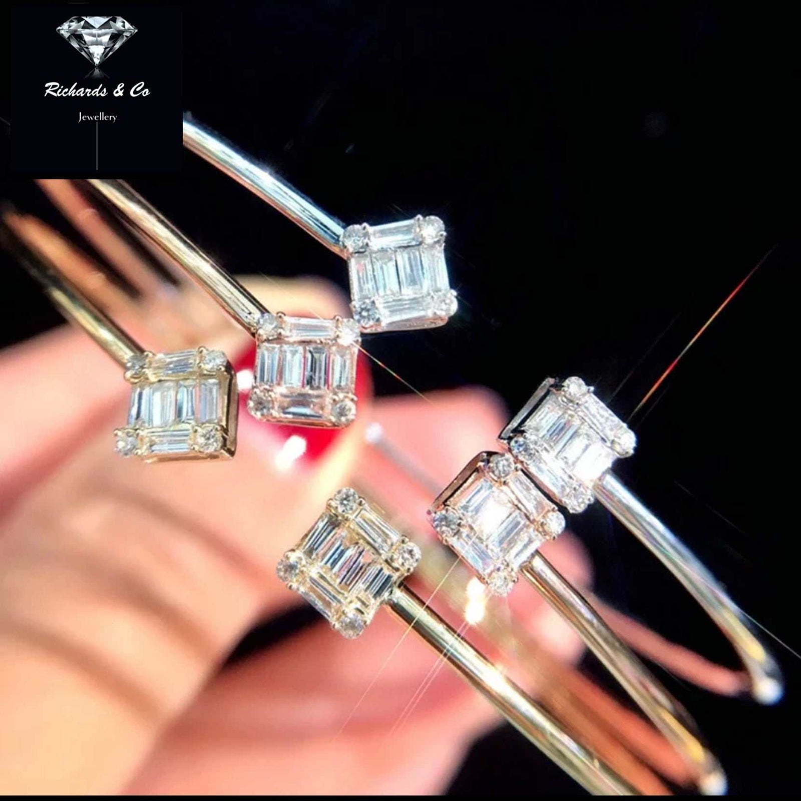 18K gold diamond cuff bangle with excellent round cut natural diamonds for small wrists