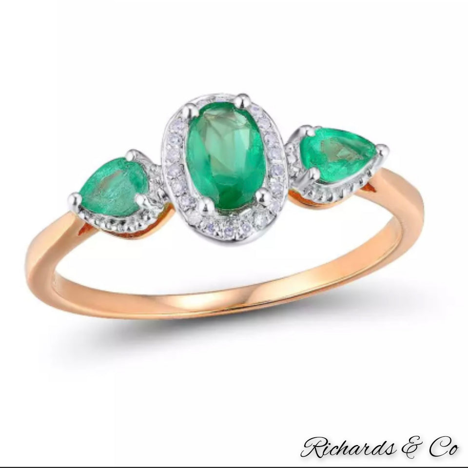 Emerald & Diamond 14k Rose Gold Ring