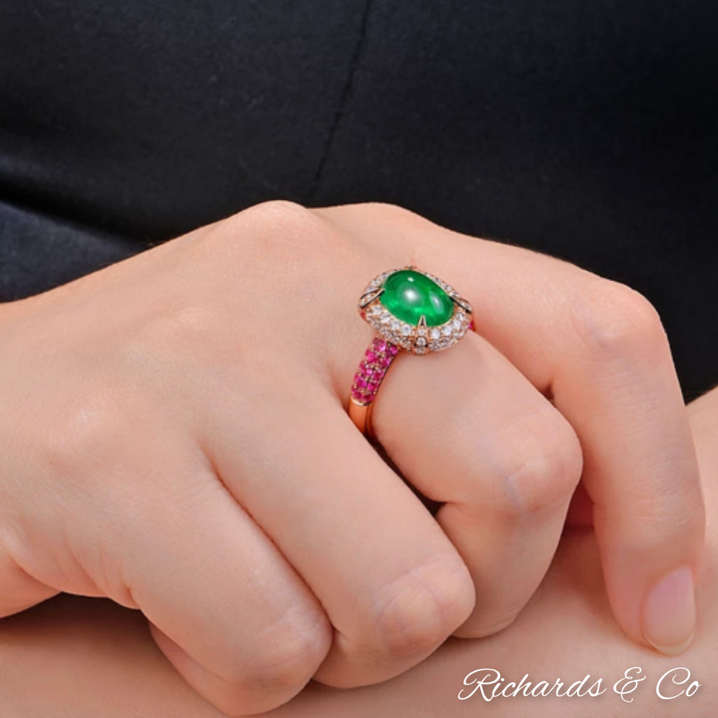 Emerald and pink sapphire ring discount