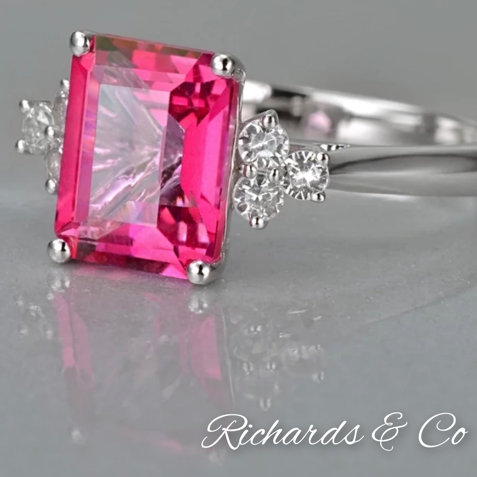 Secondhand 9ct Pink Topaz 2 Stone & Diamond Ring at Segal's Jewellers