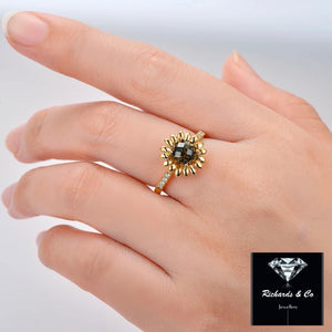 Flower Smoky Topaz & Diamond Yellow Gold Ring