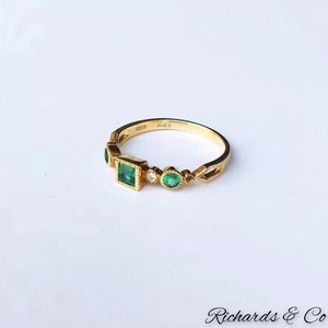Emeralds & Diamond 18K Yellow Gold Ring