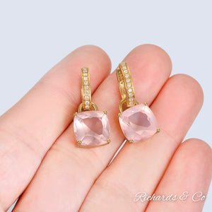 NANCY -Rose Quartz & Diamond Drop Earrings