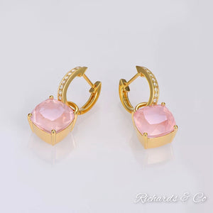 Rose Quartz & Diamond Drop Earrings