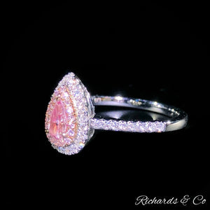 Rare Pink Diamond Pear Cut 18K White Gold Ring