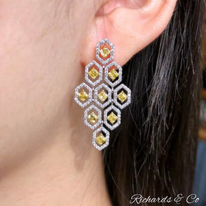 COLLECTION -  Belle  /Luxury Natural Yellow & White Diamond Drop Earrings