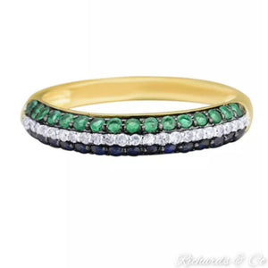 Natural Sapphire,Emerald & Diamond Band Ring
