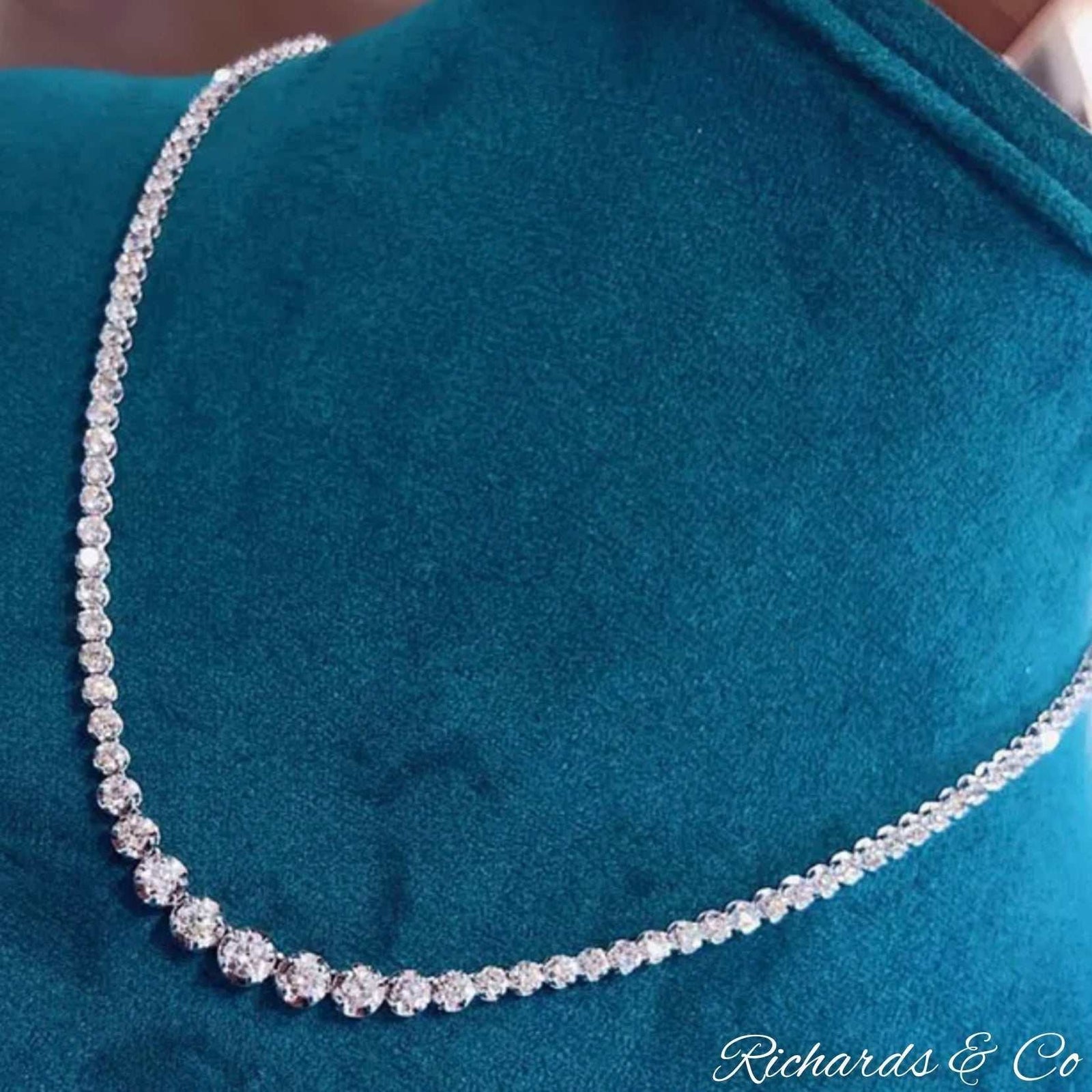 Natural Diamond Necklace with 6.00ct round diamonds in 18K white gold link chain, elegant bridal jewelry