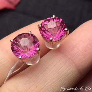 Natural Pink Topaz- Rose Gold Stud Earrings