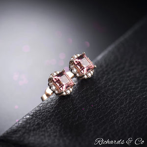 Natural Pink Tourmaline & Diamond Stud Earrings
