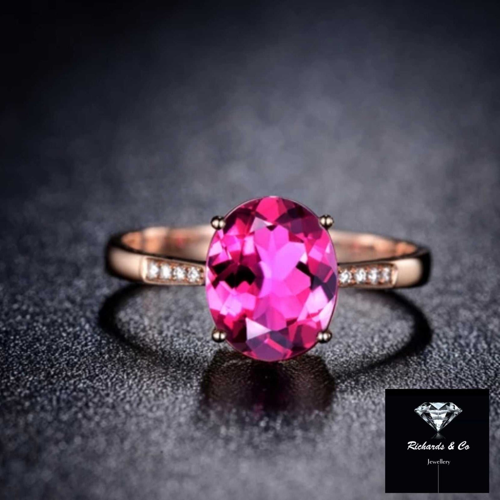 EMMA Pink Tourmaline 18K rose gold ring with oval pink tourmaline and diamond accents