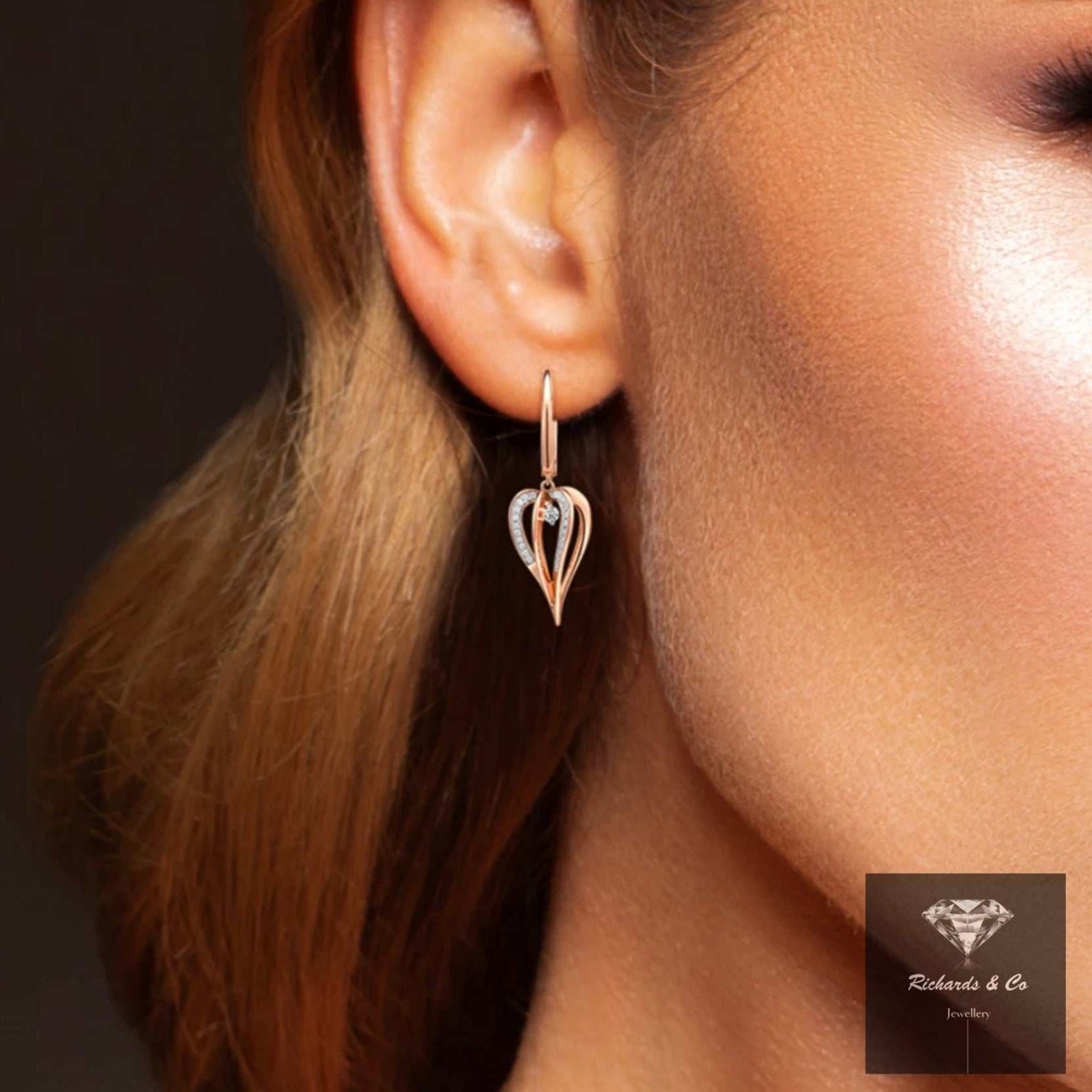 Elegant diamond drop earrings in 14K yellow gold with natural diamonds from ELLEN collection