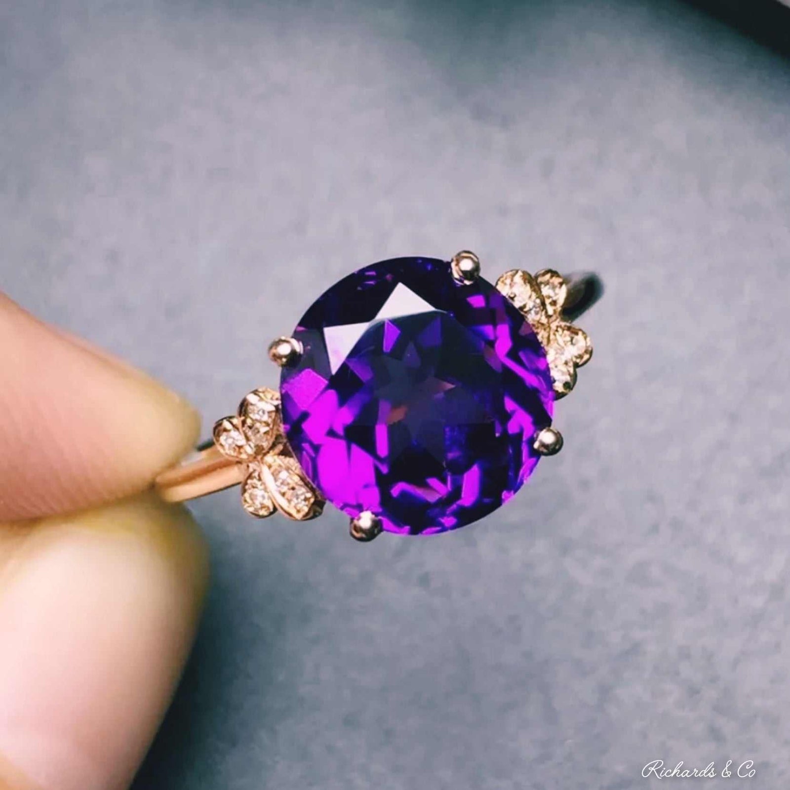 VIOLETT Purple Amethyst and Diamond Butterfly Ring in 18K Rose Gold with Brazilian Amethyst centerpiece