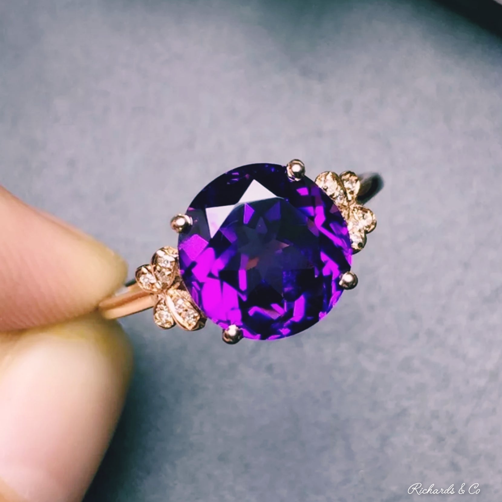 Purple Amethyst & Diamond Butterfly Ring